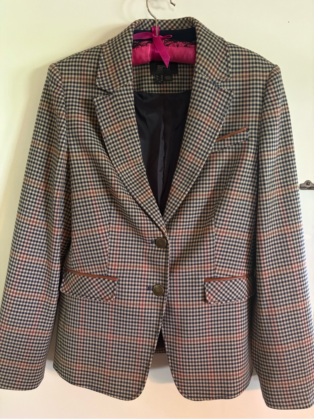 Plaid fitted 2 button blazer